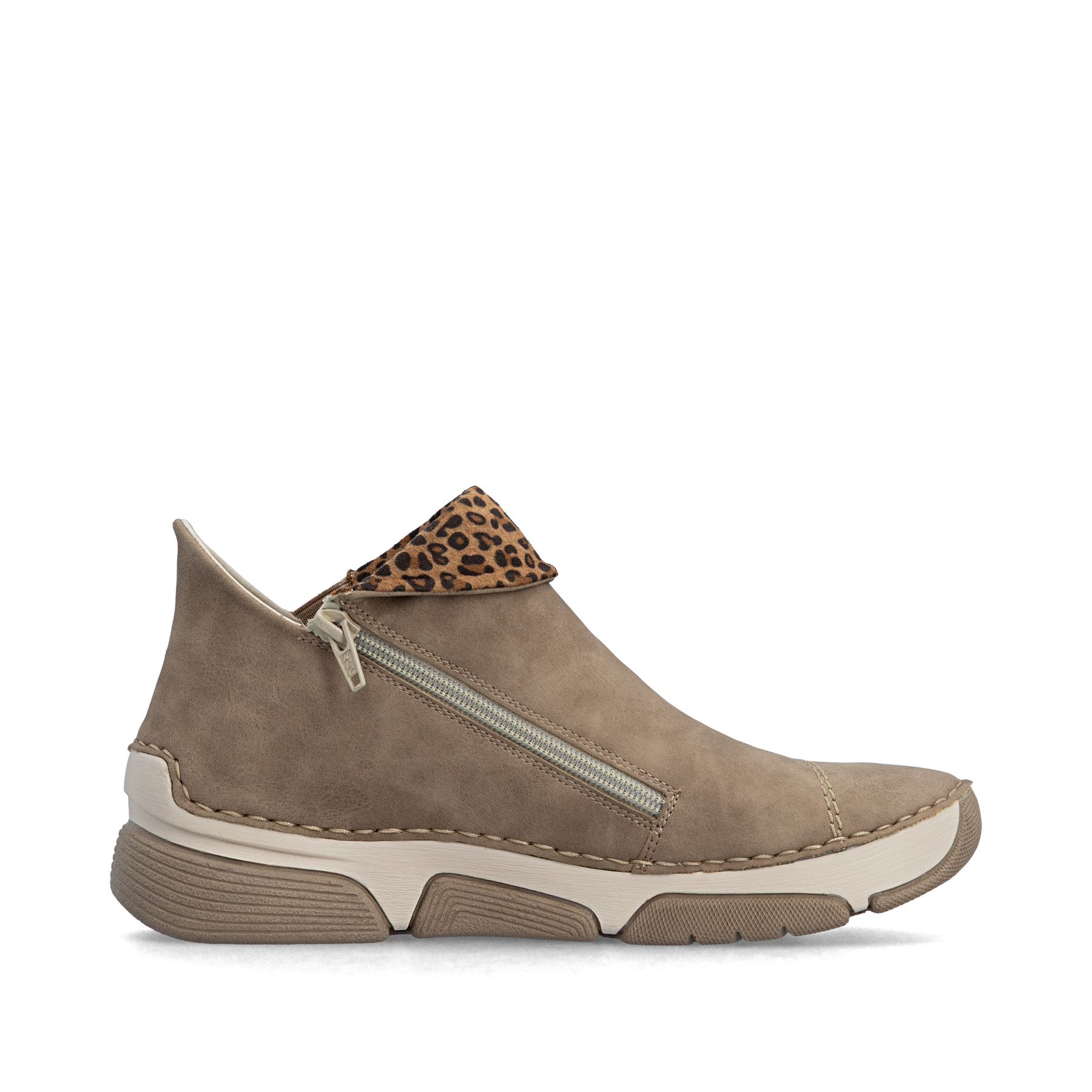 Beige Rieker Damen Kurzstiefel 45983-64 mit einem Reißverschluss. Schuh Innenseite.