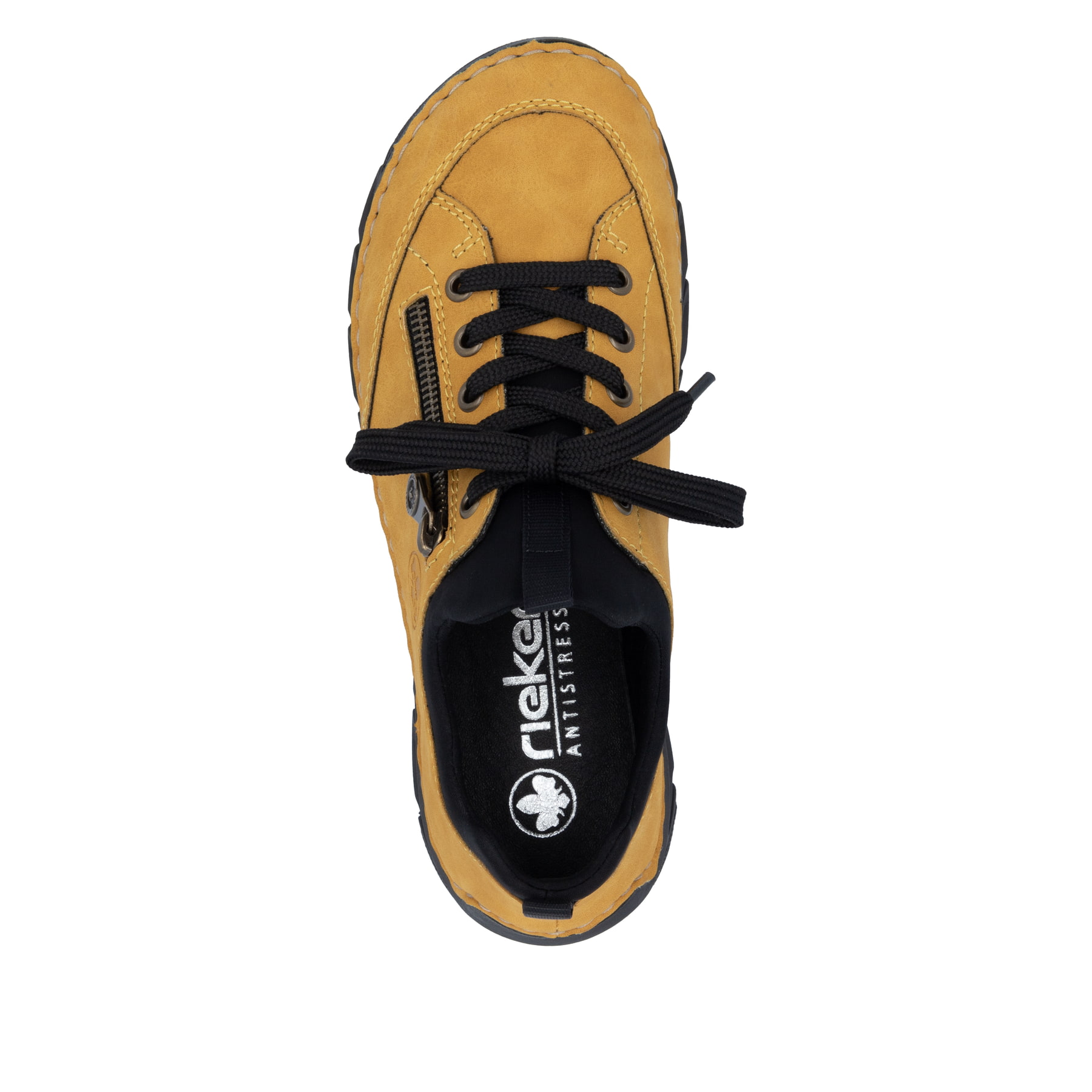 Mocassins Rieker jaunes pour femme 55073-68 avec bande élastique. Chaussure vue de dessus.