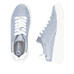 Blaue vegane Rieker Damen Sneaker Low W2302-14 mit einer Schnürung. Schuh von oben, liegend.