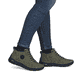 Grünschwarze Rieker Damen Kurzstiefel 44550-54 mit Rieker Air Sohlenfenster. Schuh am Fuß.