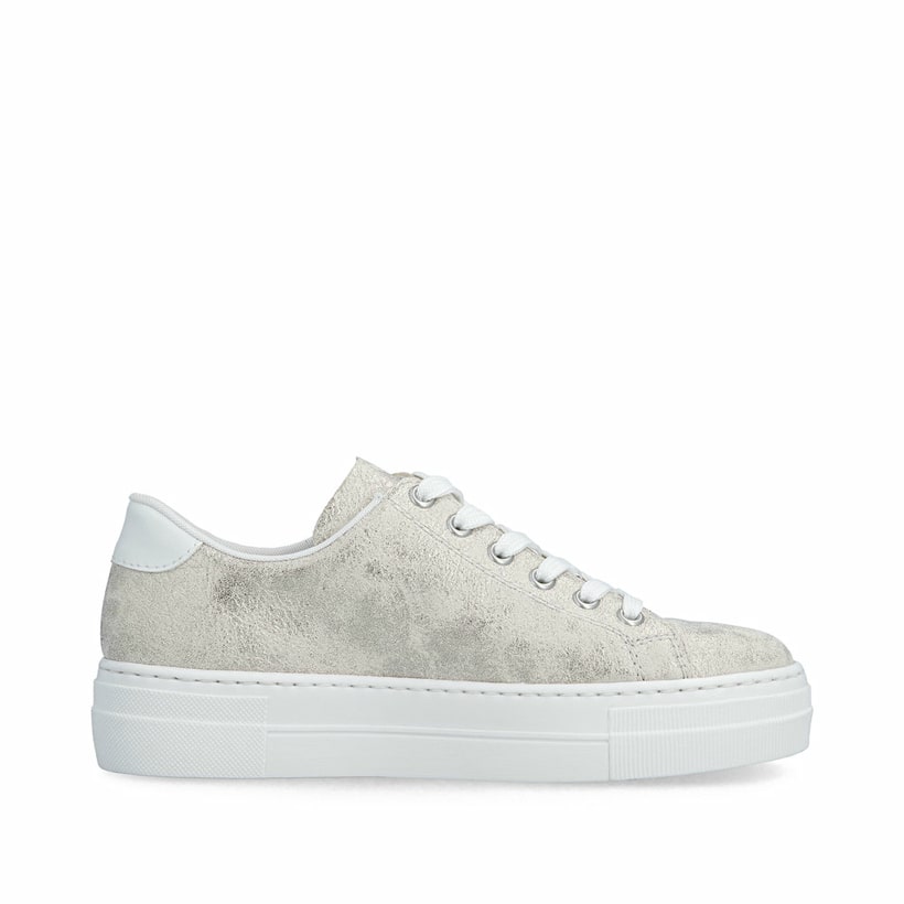 Metallische Rieker Damen Sneaker Low N49W1-90 mit einer Schnürung. Schuh Innenseite.