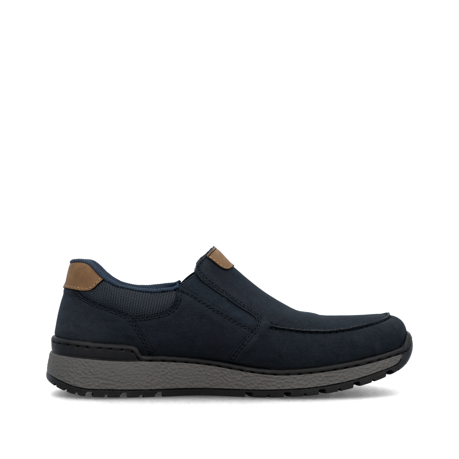 Dunkelblaue Rieker Herren Slipper B9062-15 mit einer schockabsorbierenden Sohle. Schuh Innenseite