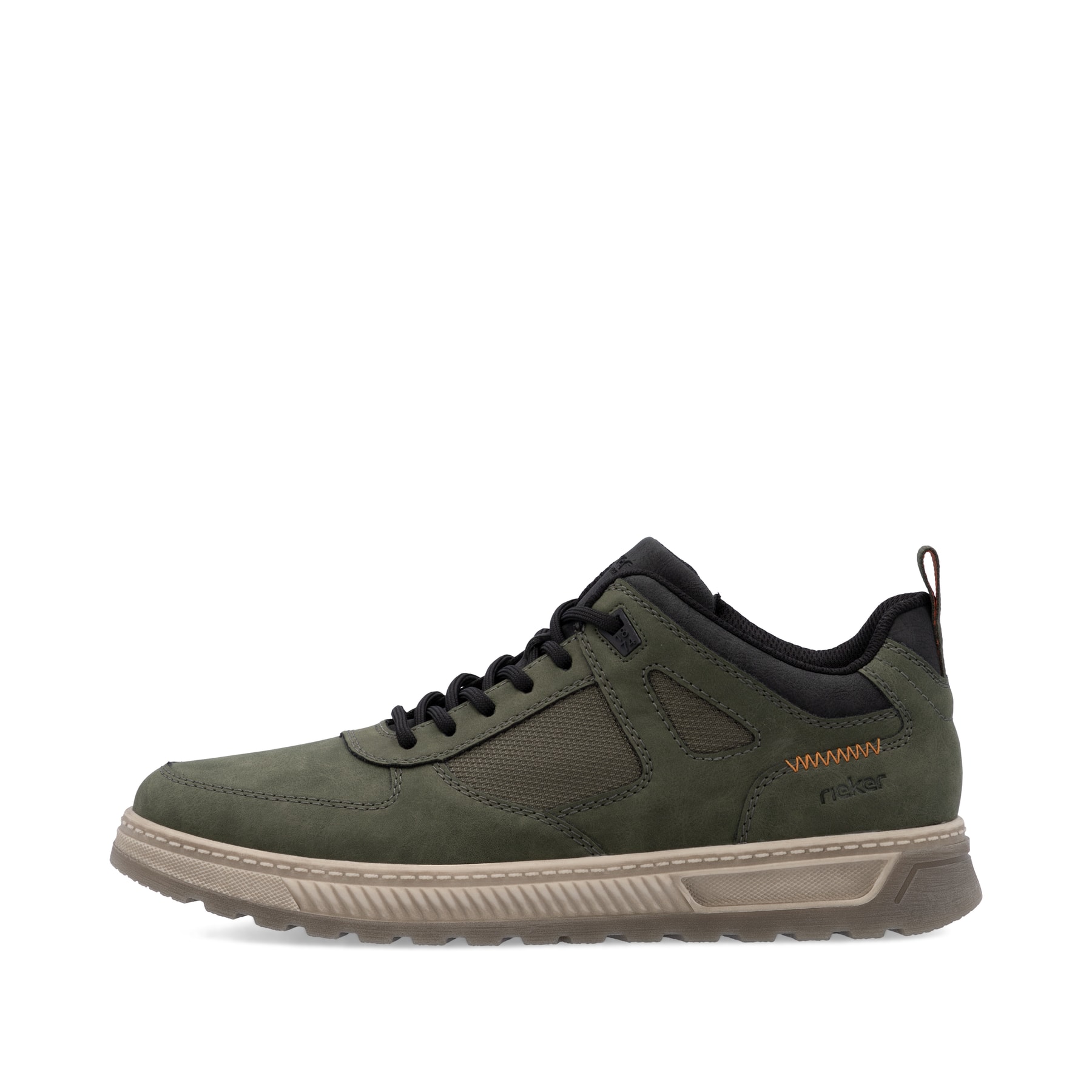 Dunkelgrüne Rieker Herren Schnürschuhe 37004-54 mit einem Reißverschluss. Schuh Außenseite.