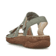Grüne Rieker Damen Riemchensandalen V2862-52 mit einem Klettverschluss. Schuh von hinten.