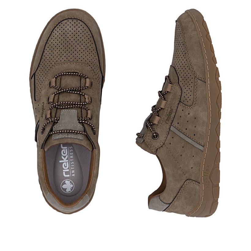 Mocassins Rieker beiges pour homme 08351-64 avec bande élastique. Chaussure vue de dessus, couchée.