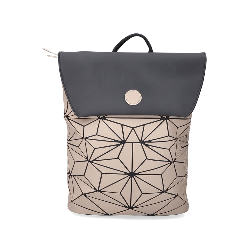 Rieker Damen Rucksack H1391-62 in Champagner-Schwarz aus Kunstleder mit Magnetverschluss. Rucksack Vorderseite.
