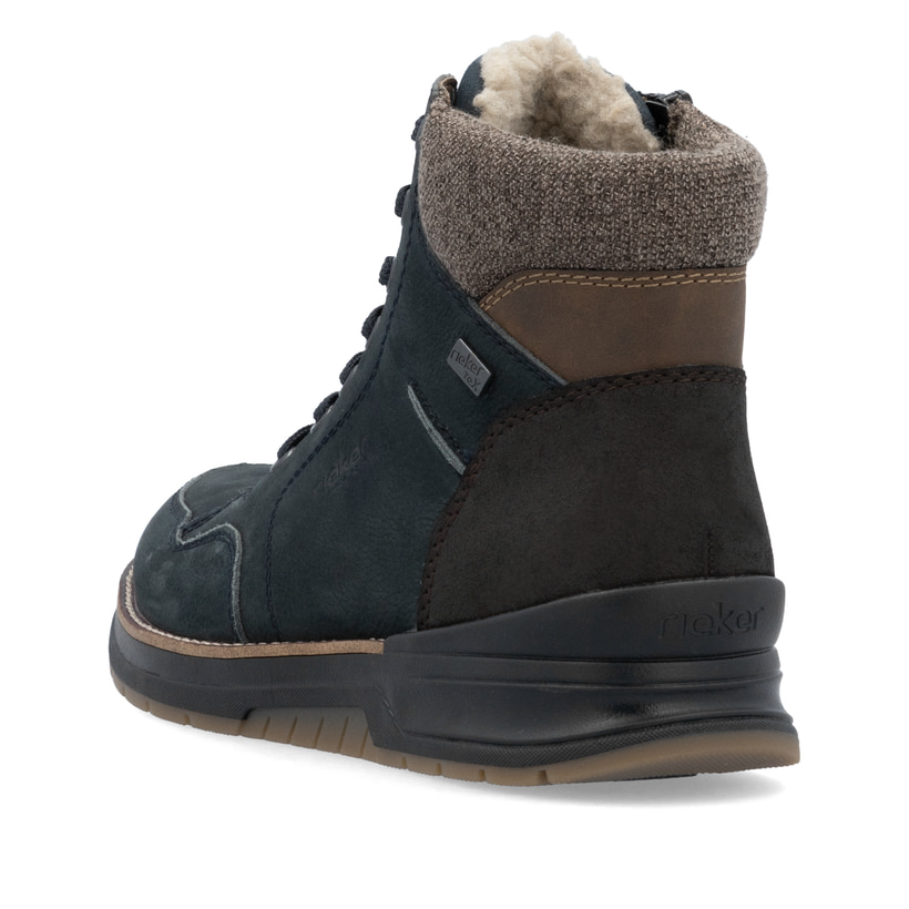 Bottes à lacets Rieker bleues pour homme 32344-14 avec membrane RiekerTEX. Chaussure vue de l'arrière.