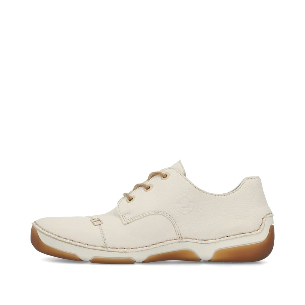 Weiße Rieker Damen Schnürschuhe 55920-80 mit modernen Ziernähten. Schuh Außenseite.
