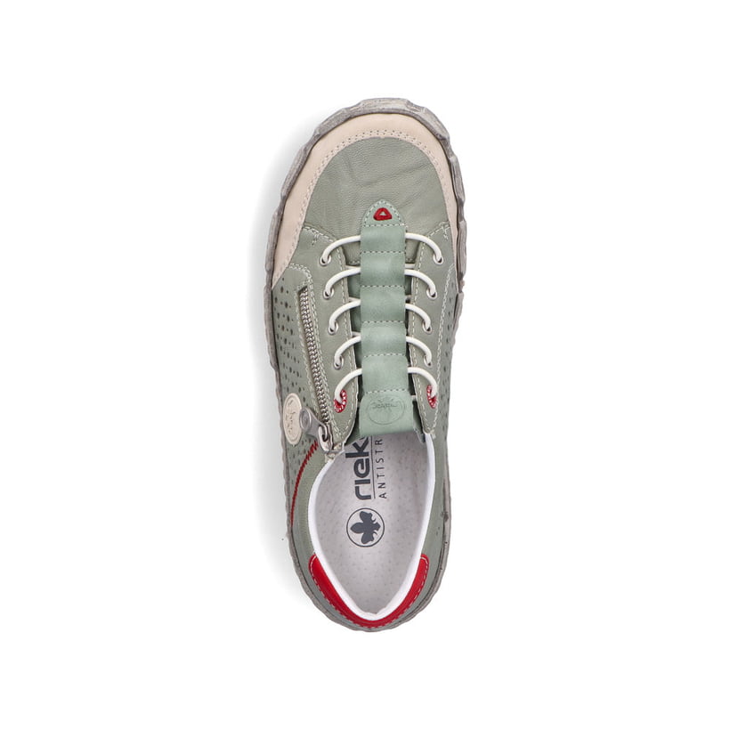 Mocassins Rieker verts pour femme L0355-52. Chaussure vue de dessus.