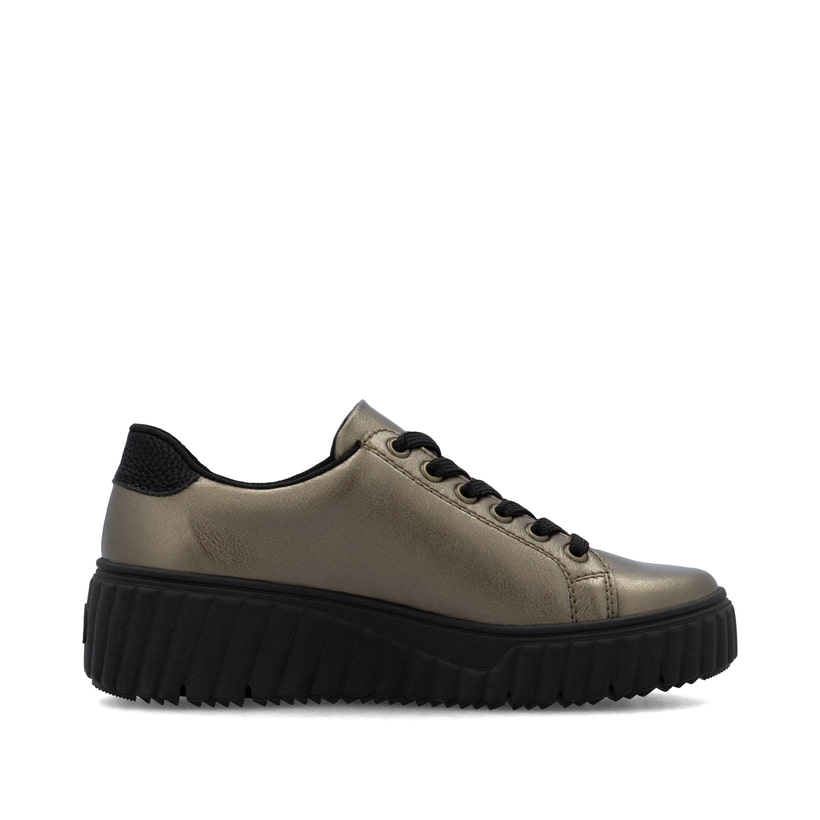 Bronzene Rieker Damen Sneaker Low N2501-90 aus Glattleder mit Reißverschluss. Schuh Innenseite.