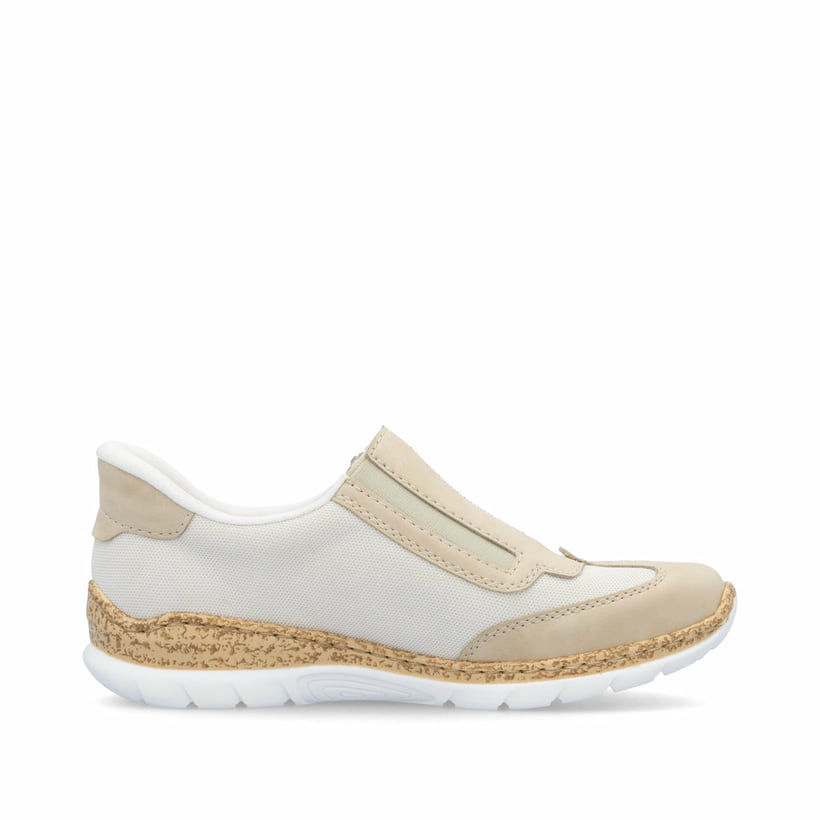Chaussons Rieker beiges pour femme N42G5-60 avec option slip-in facile. Intérieur de la chaussure.