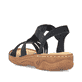 Schwarze Rieker Damen Riemchensandalen V2870-00 mit einem Gummizug. Schuh von hinten.