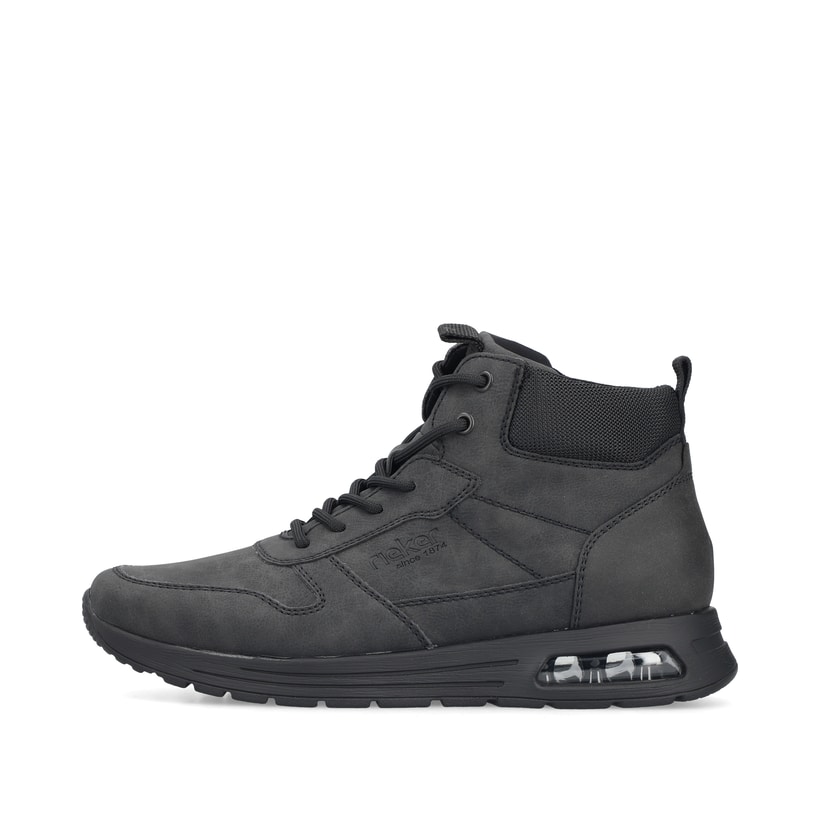 Schwarze Rieker Herren Schnürstiefel B1024-00 mit Rieker Air Sohlenfenster. Schuh Außenseite.