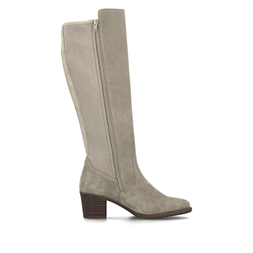 Taupefarbene Rieker Damen Hochschaftstiefel Y2050-60 mit einem Reißverschluss. Schuh Innenseite.