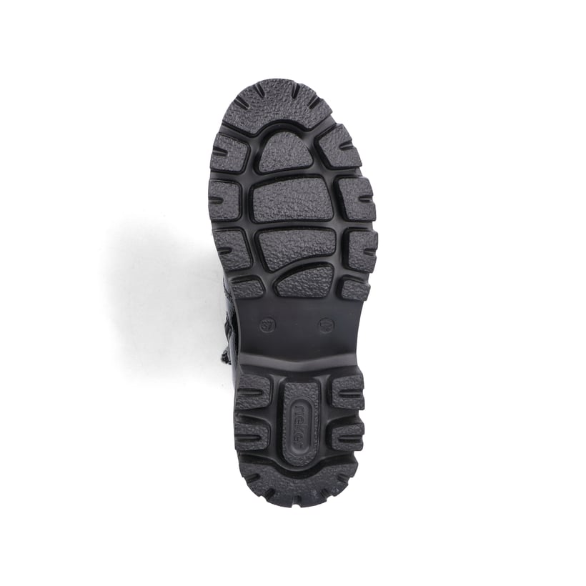Schwarze Rieker Damen Schnürstiefel Y3330-00 mit einem Reißverschluss. Schuh Laufsohle.