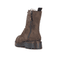 Braune Rieker Damen Biker Boots 73210-25 mit einem Reißverschluss. Schuh von hinten.