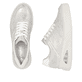 Silberne Rieker Damen Sneaker Low N6402-40 mit Rieker Air Sohlenfenster. Schuh von oben, liegend.
