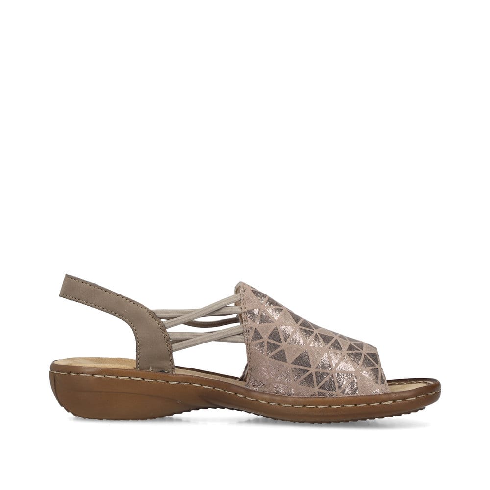 Sandales à lanières Rieker beiges femme 608D1-60 avec finition métallisée. Côté intérieur de la chaussure.