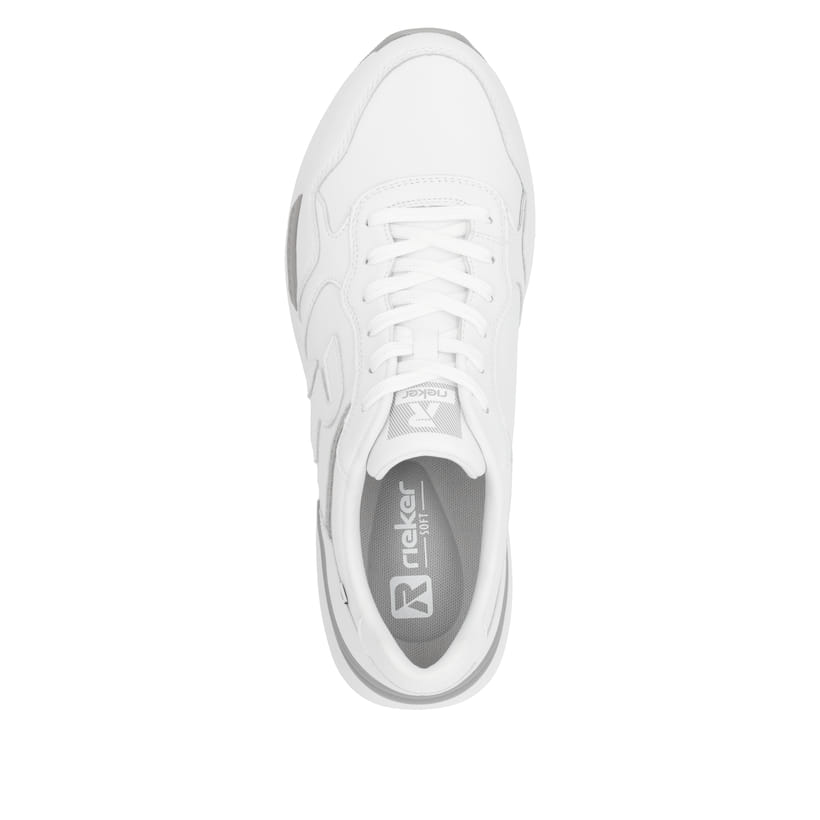 Weiße Rieker Herren Sneaker Low U1400-80 mit Schnürung sowie flexibler Sohle. Schuh von oben.