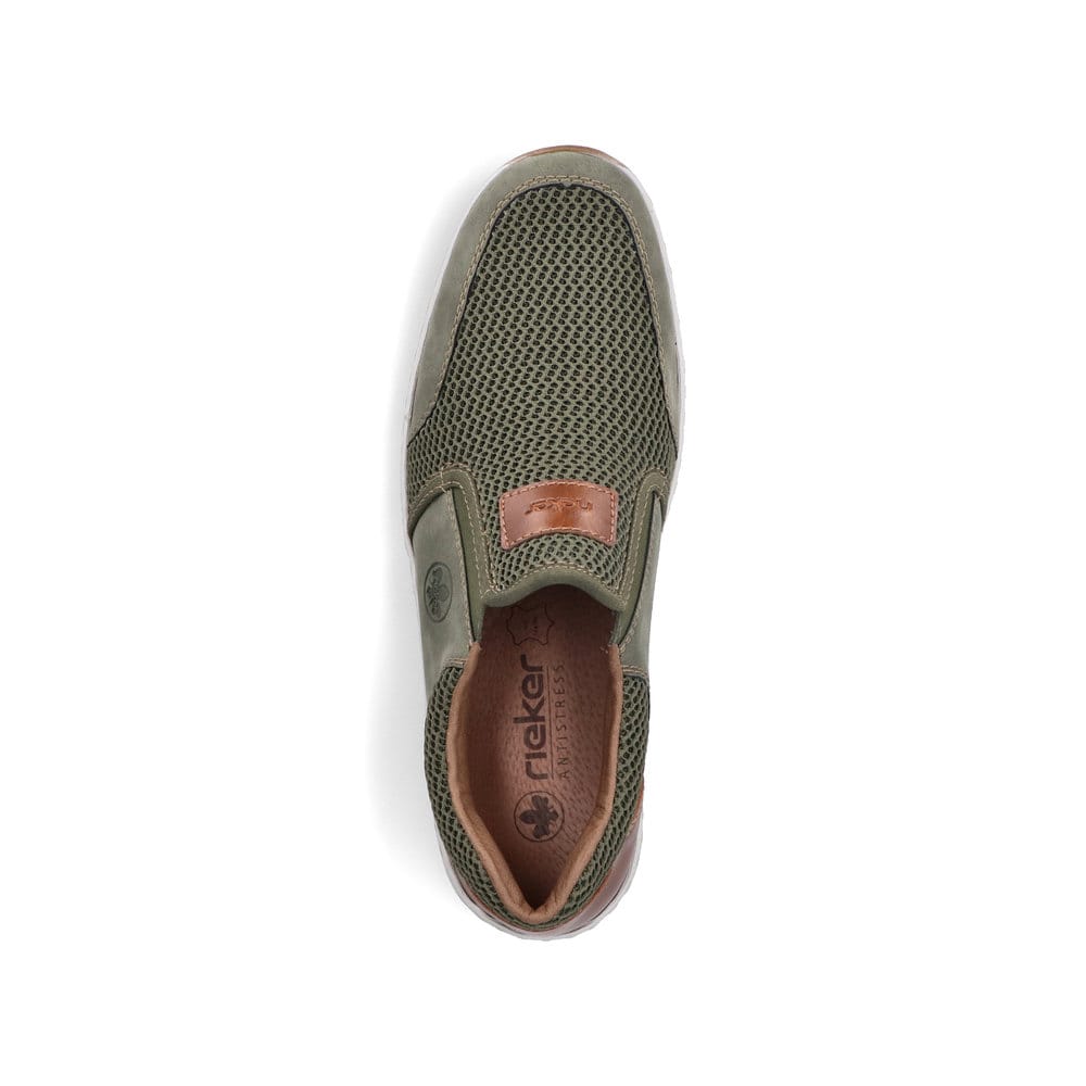 Chaussons Rieker verts pour homme 08869-54 avec bande élastique. Chaussure vue de dessus.