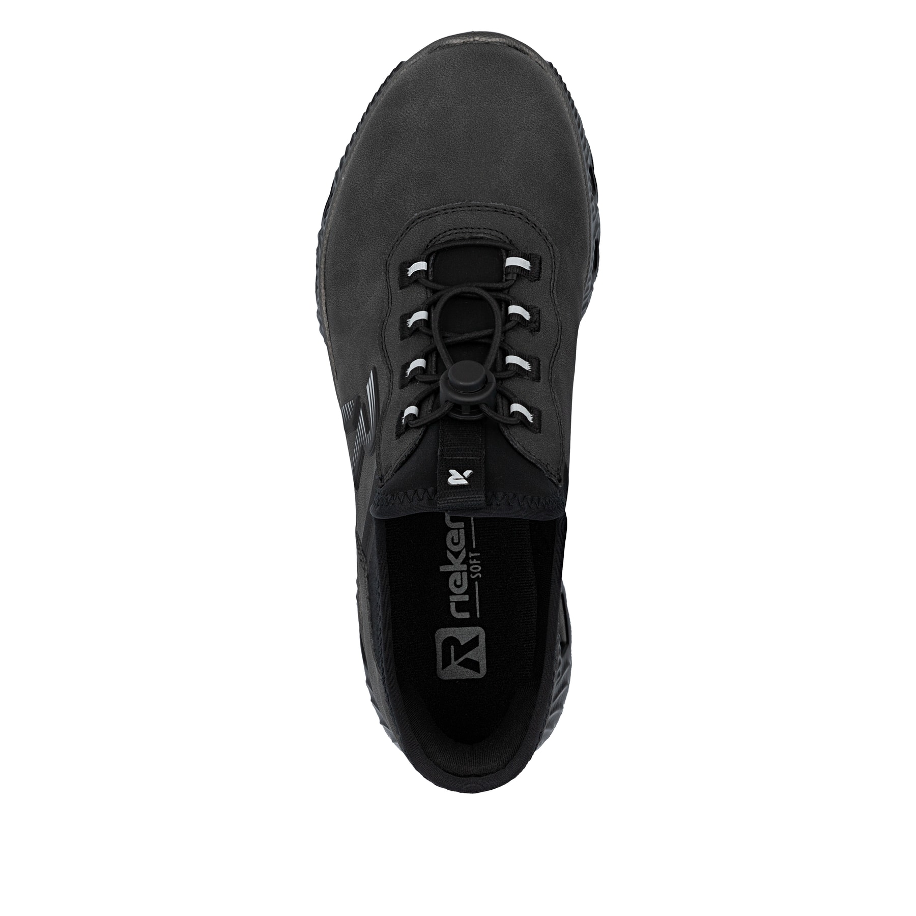 Dunkelgraue Rieker Damen Sneaker Low M6065-45 mit easy Hineinschlüpf-Möglichkeit. Schuh von oben.
