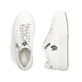 Weißer Rieker Damen Sneaker Low M7712-80 Schwenninger Wild Wings Special Edition mit Eishockey-Schnürsenkeln und Logo. Schuh von oben, liegend.