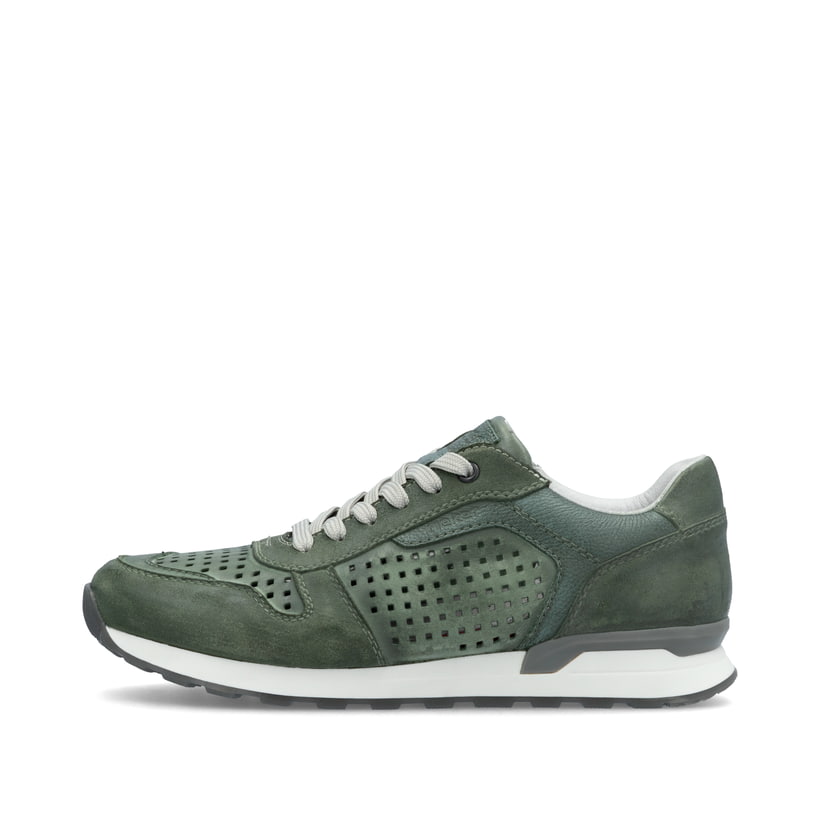 Grüne Rieker Herren Sneaker Low U0312-52 mit Schnürung sowie Komfortweite G 1/2. Schuh Außenseite.