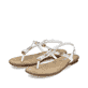 Kristallweiße Rieker Damen Riemchensandalen 64271-80 mit einer Schnalle. Schuhpaar seitlich schräg.