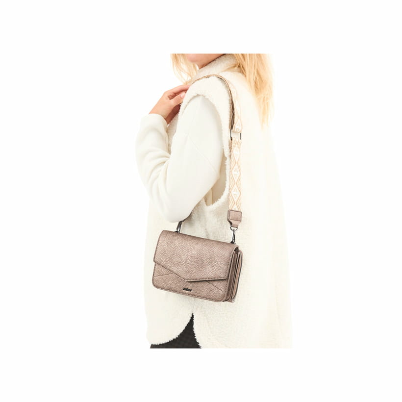 Rieker Handtasche H1125-90 in Metallic mit zahlreichen Kartenschlitzen  und Schulterriemen mit auffälligem Muster. Getragen.