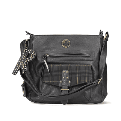 Rieker Damen Handtasche H1340-00 in Tiefschwarz aus Kunstleder mit Reißverschluss. Handtasche Vorderseite.