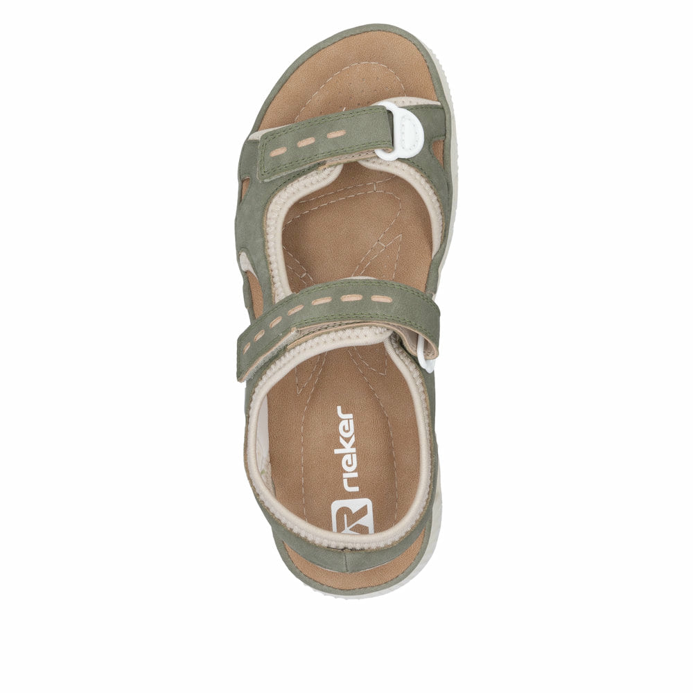 Grüne Rieker Damen Trekkingsandalen 64066-52 mit einem Klettverschluss. Schuh von oben.