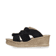 Schwarze Rieker Damen Pantoletten 68789-00 mit dekorativer Schleife. Schuh Außenseite.