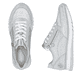 Silberne Rieker Damen Sneaker Low 49003-91 mit metallischem Finish. Schuh von oben, liegend.