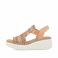 Mehrfarbige Rieker Keilsandaletten 69172-92 mit einem Gummizug. Schuh Außenseite.