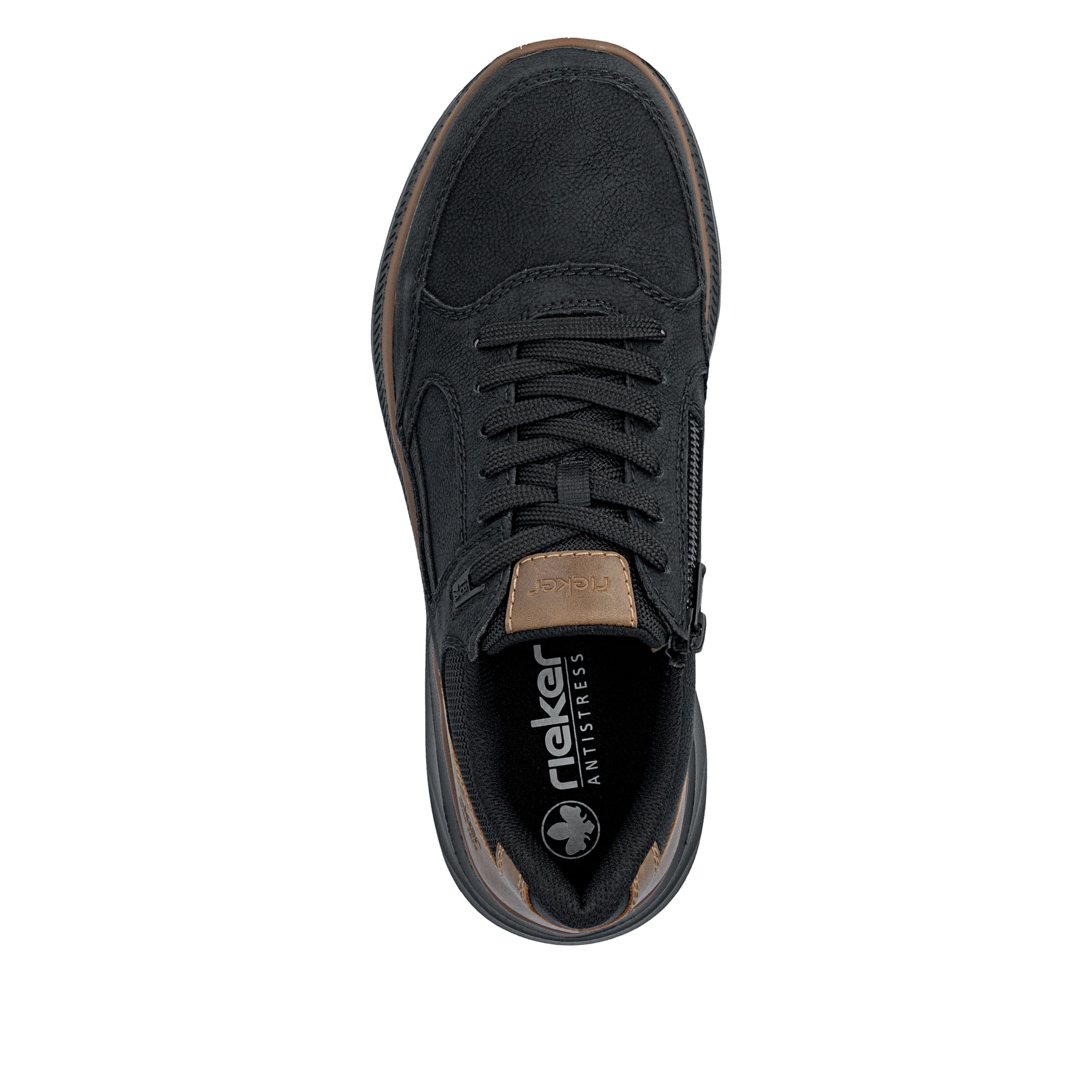 Schwarze Rieker Herren Schnürschuhe B1801-00 mit lightsole+ sowie Reißverschluss. Schuh von oben.
