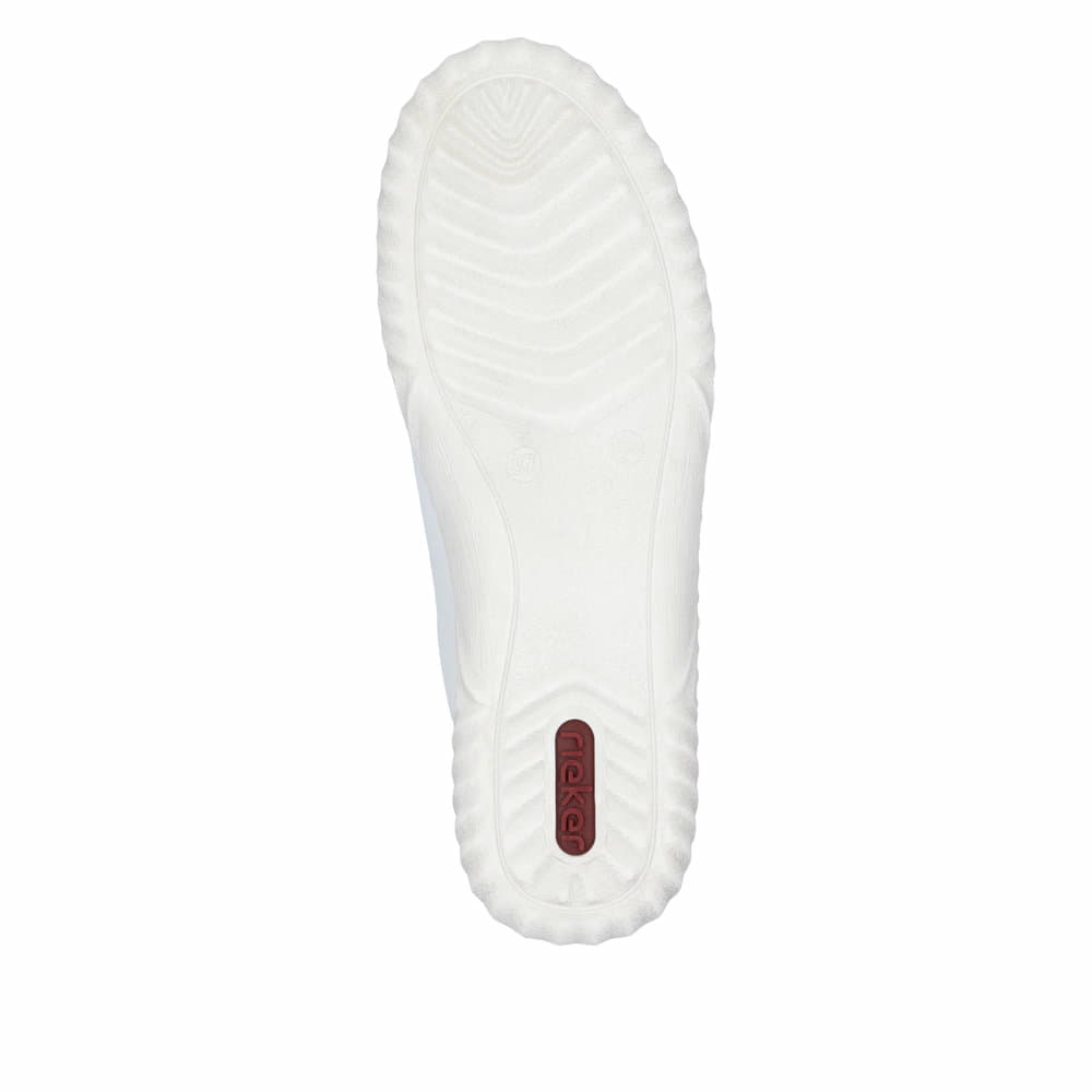 Baskets basses Rieker blanches pour femme N0900-81 en cuir lisse. Semelle extérieure de la chaussure.