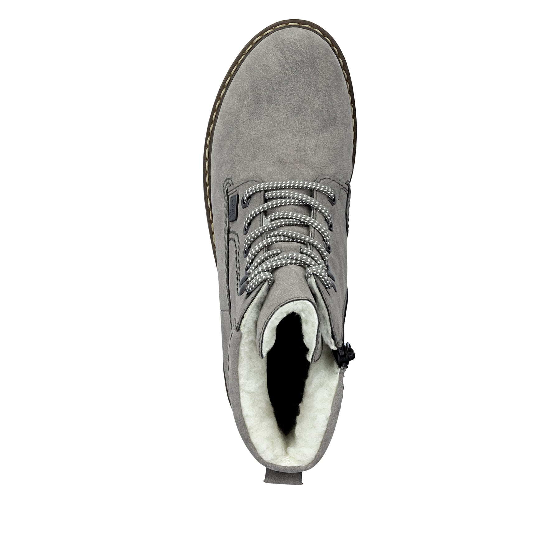 Silbergraue Rieker Damen Schnürstiefel Y9125-40 mit Schnürung und Reißverschluss. Schuh Laufsohle