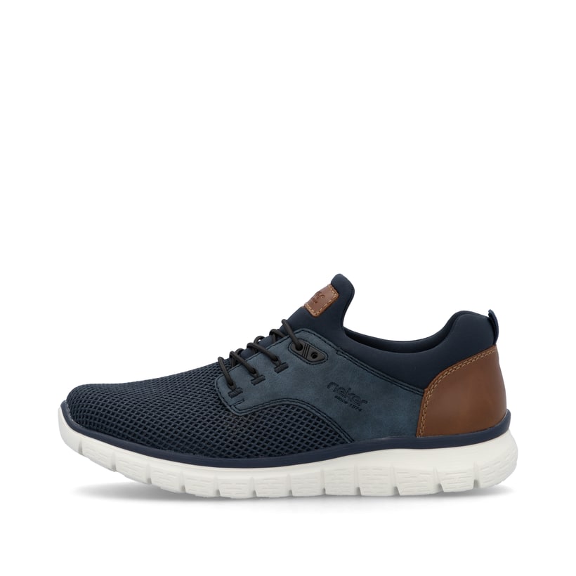 Blaue Rieker Herren Slipper B6652-14 mit einem Gummizug sowie Komfortweite G 1/2. Schuh Außenseite.