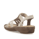 Beige Rieker Damen Riemchensandalen 608C0-62 mit Strasssteinen sowie Gummizug. Schuh von hinten.