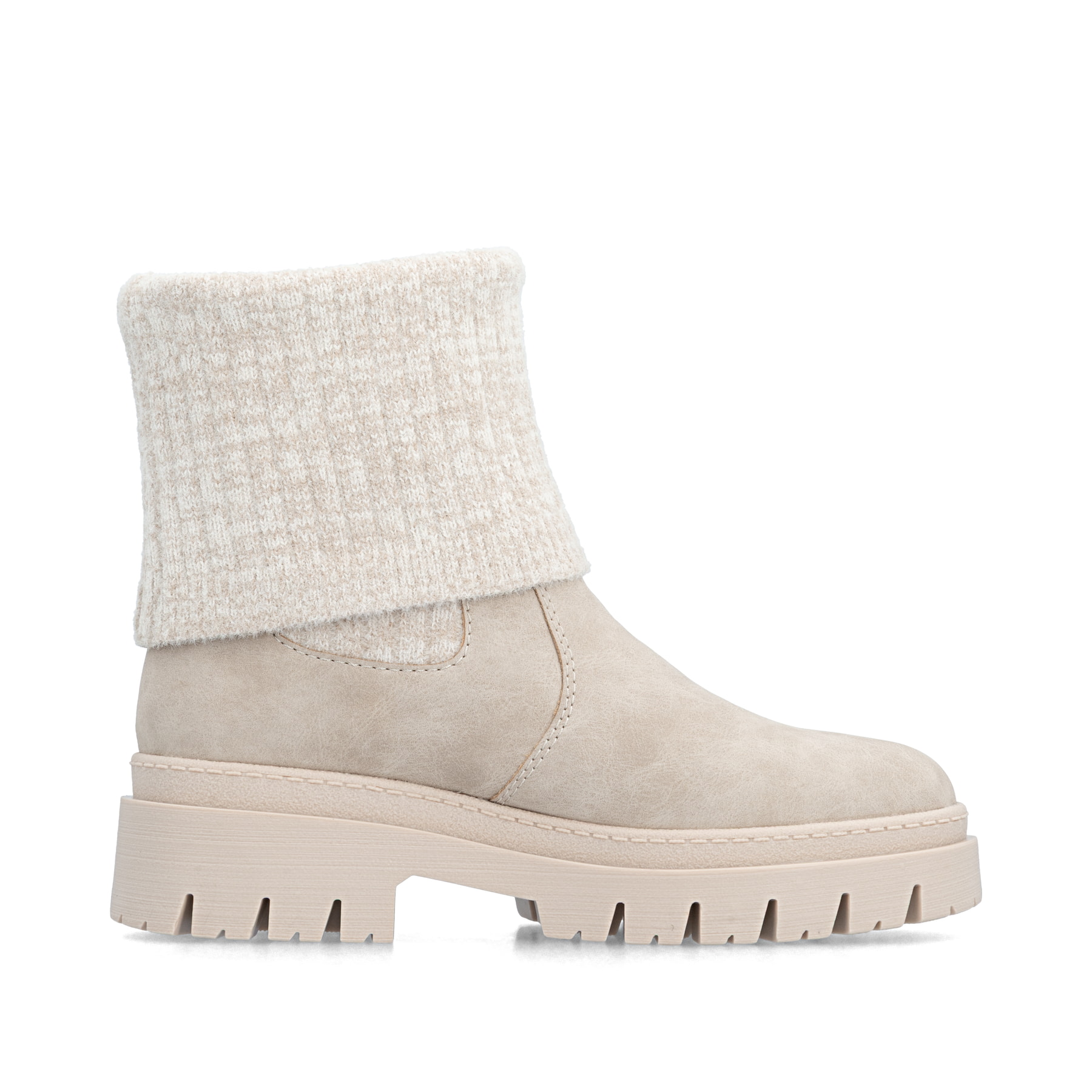 Taupefarbene Rieker Damen Kurzstiefel Z9450-60 mit umschlagbarem Schaft. Schuh Innenseite.