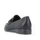 Schwarze Rieker Damen Loafer 46262-01 mit Gummizug sowie extra weicher Decksohle. Schuh von hinten.