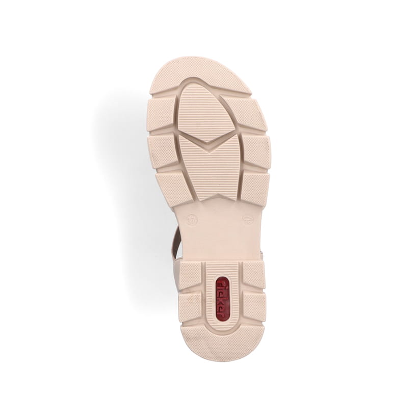 
Hellbeige Rieker Damen Riemchensandalen V5350-60 mit einer leichten Profilsohle. Schuh Laufsohle