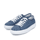 Schieferblaue vegane Rieker Damen Sneaker Low M3926-14 mit einer Schnürung. Schuhpaar seitlich schräg.