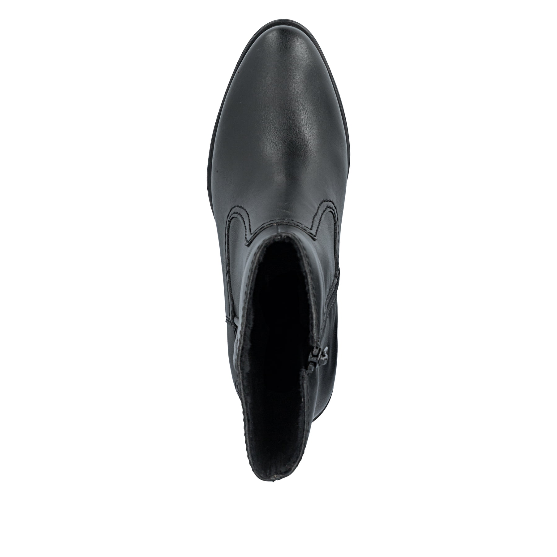 Schwarze Rieker Damen Stiefeletten 74170-00 mit einem Reißverschluss. Schuh von oben.