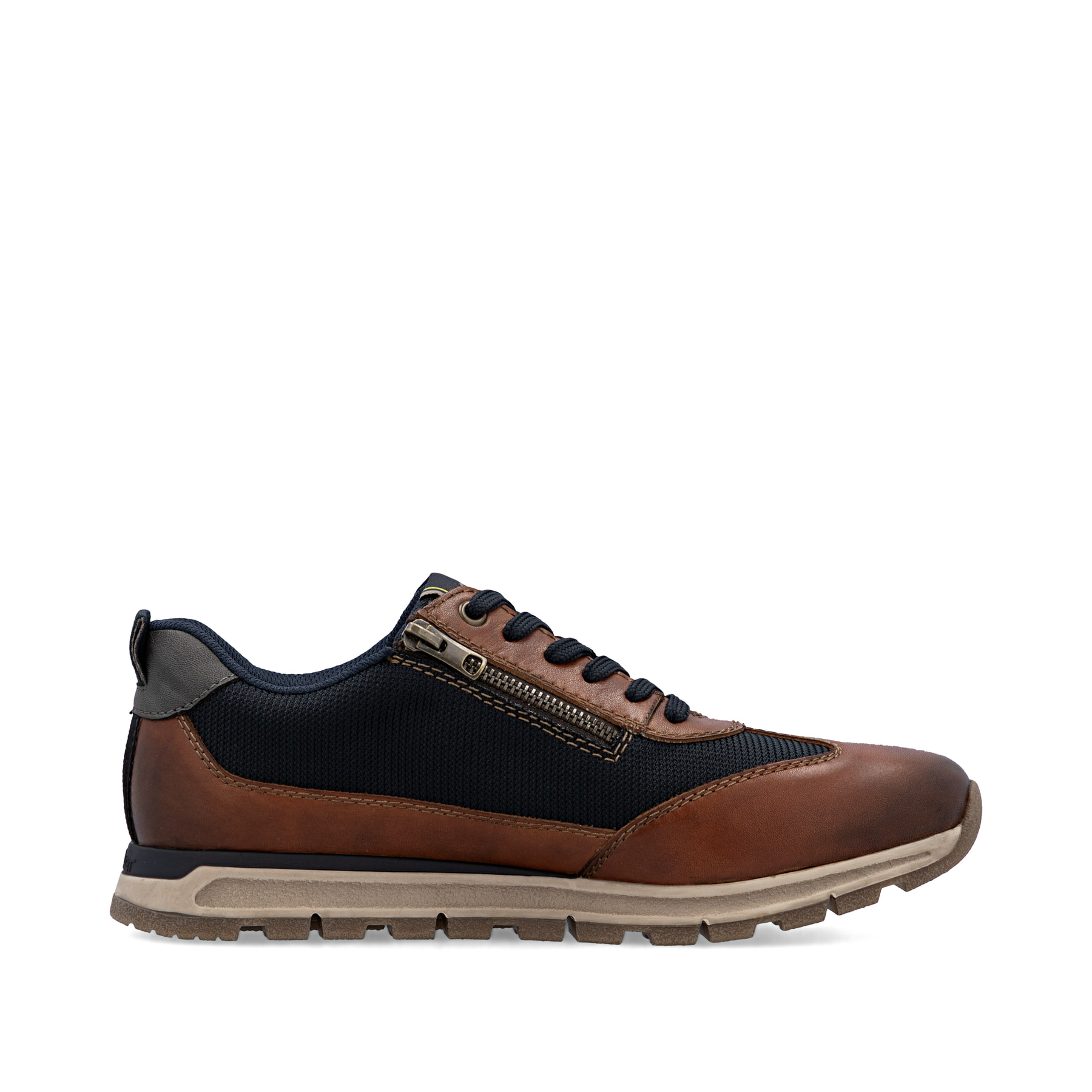 Braune Rieker Herren Sneaker Low B0507-24 aus Glattleder mit Reißverschluss. Schuh Innenseite.
