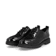 Schwarze Rieker Damen Schnürschuhe 45500-00 mit einer extra weichen Decksohle. Schuhpaar seitlich schräg.