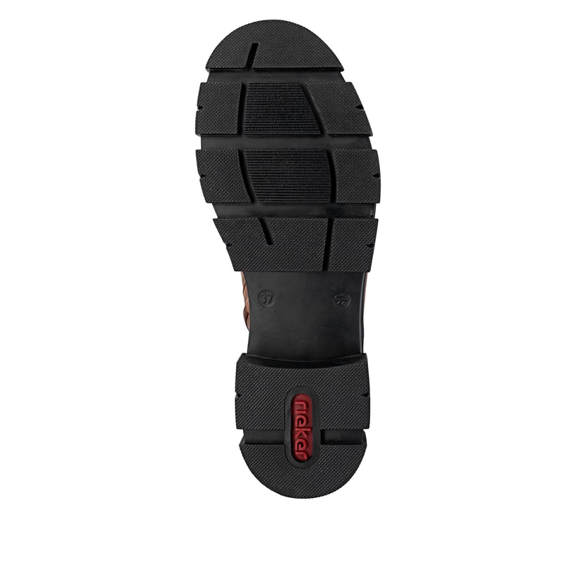 Zimtfarbene Rieker Damen Hochschaftstiefel Y7190-24 mit einem Reißverschluss. Schuh Laufsohle.