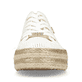 Schwanenweiße Rieker Damen Schnürschuhe 94005-80 mit goldenen Ösen. Schuh von vorne.