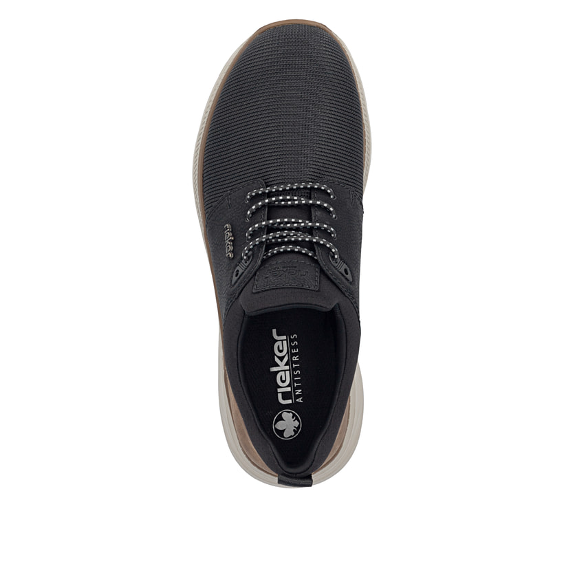 Mocassins Rieker noirs pour hommes B1850-00 avec la semelle lightsole+. Chaussure vue de dessus.