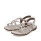 Beige Rieker Damen Riemchensandalen 64270-60 mit Strasssteinen sowie Gummizug. Schuhpaar seitlich schräg.